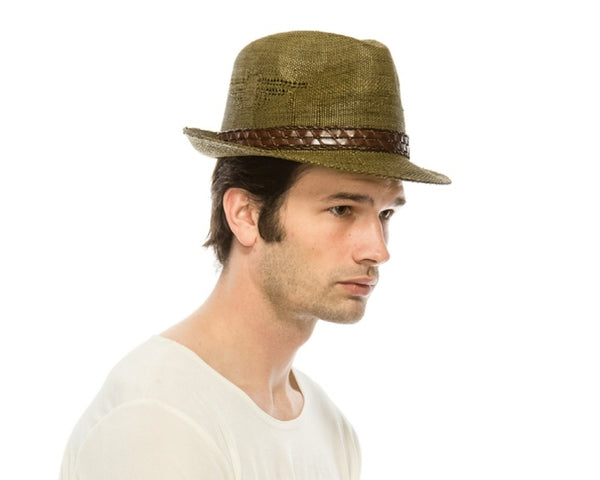 A554-WOVEN STRAW FEDORA WITH CUTOUTS