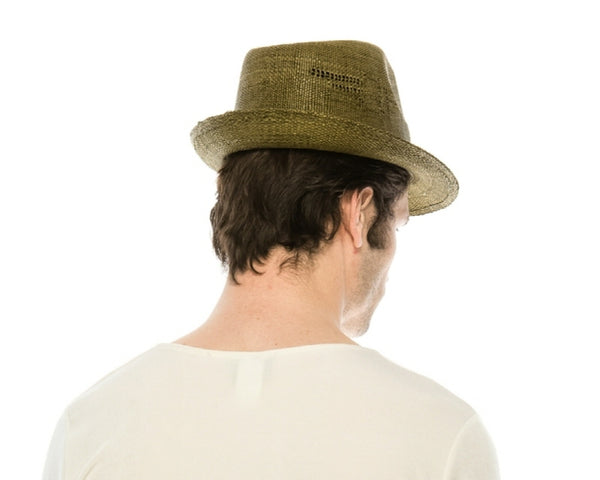 A554-WOVEN STRAW FEDORA WITH CUTOUTS