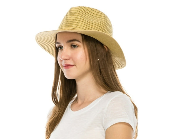 A564-STRAW PANAMA W/ METALLIC STRIPES