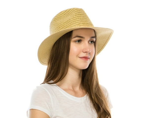 A564-STRAW PANAMA W/ METALLIC STRIPES