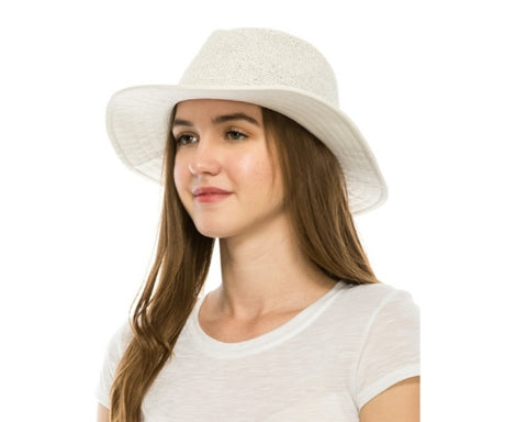 A568-GLITTERY STRAW PANAMA HAT - CANVAS BRIM