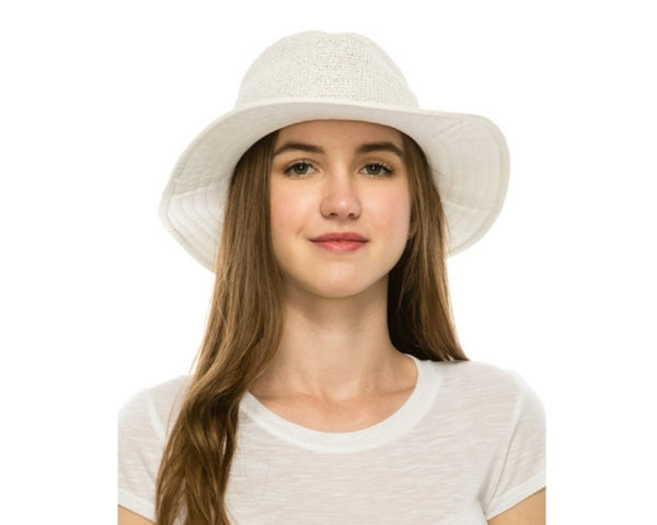 A568-GLITTERY STRAW PANAMA HAT - CANVAS BRIM