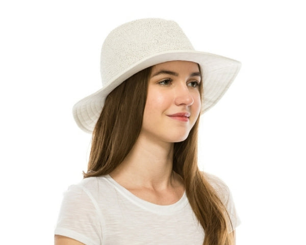 A568-GLITTERY STRAW PANAMA HAT - CANVAS BRIM