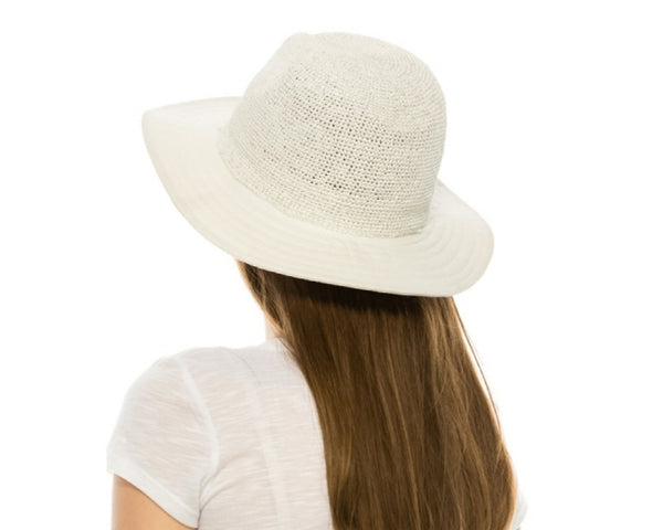 A568-GLITTERY STRAW PANAMA HAT - CANVAS BRIM