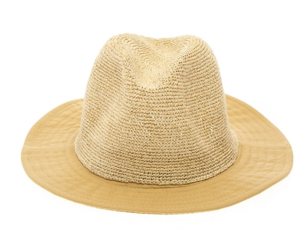 A568-GLITTERY STRAW PANAMA HAT - CANVAS BRIM