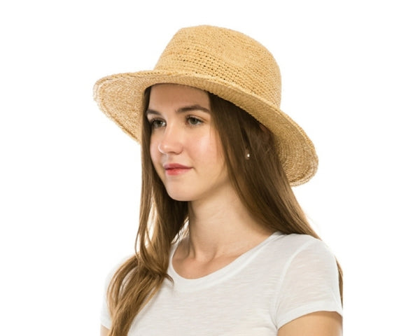 A569-FINE RAFFIA STRAW CROCHET PANAMA HAT