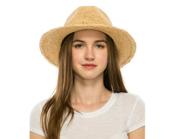 A569-FINE RAFFIA STRAW CROCHET PANAMA HAT