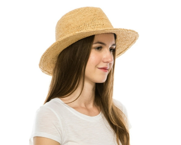 A569-FINE RAFFIA STRAW CROCHET PANAMA HAT