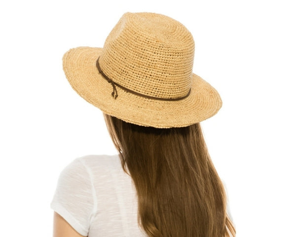 A569-FINE RAFFIA STRAW CROCHET PANAMA HAT