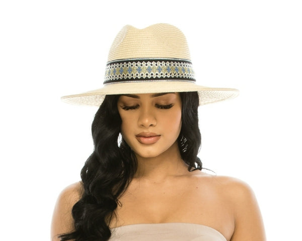 A573-STRAW PANAMA W/ EMBROIDERY BAND