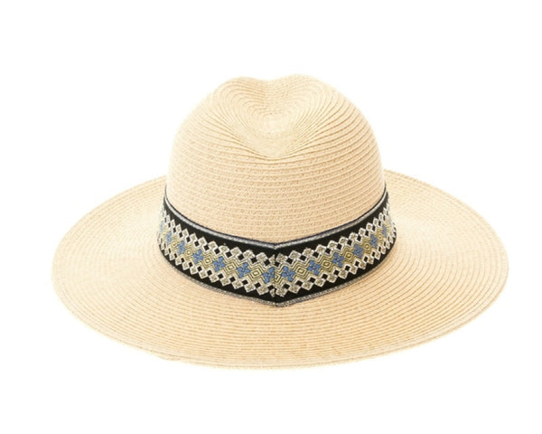 A573-STRAW PANAMA W/ EMBROIDERY BAND