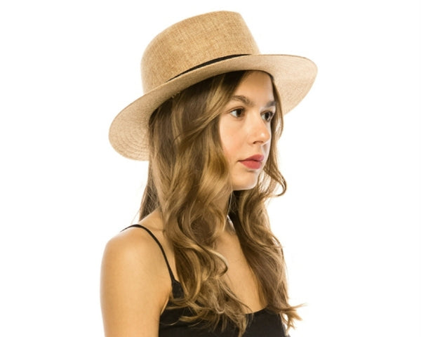 A574-LINEN PANAMA HAT W/ BLACK BAND