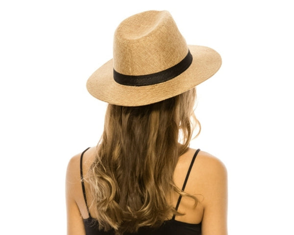 A574-LINEN PANAMA HAT W/ BLACK BAND