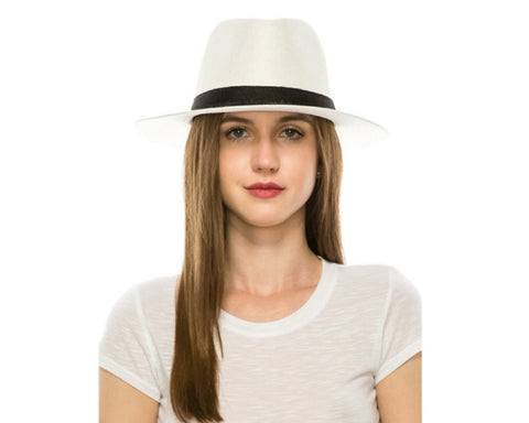 A574-LINEN PANAMA HAT W/ BLACK BAND