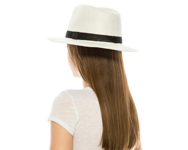 A574-LINEN PANAMA HAT W/ BLACK BAND