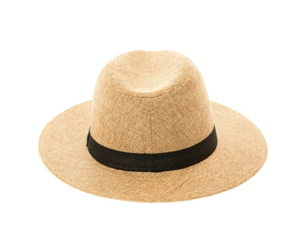 A574-LINEN PANAMA HAT W/ BLACK BAND