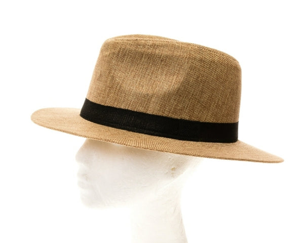 A574-LINEN PANAMA HAT W/ BLACK BAND