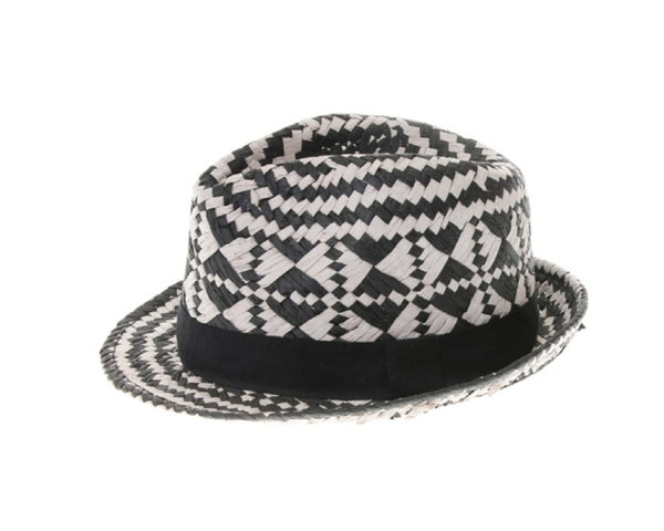 A589-HANDWOVEN 2-TONE STRAW FEDORA