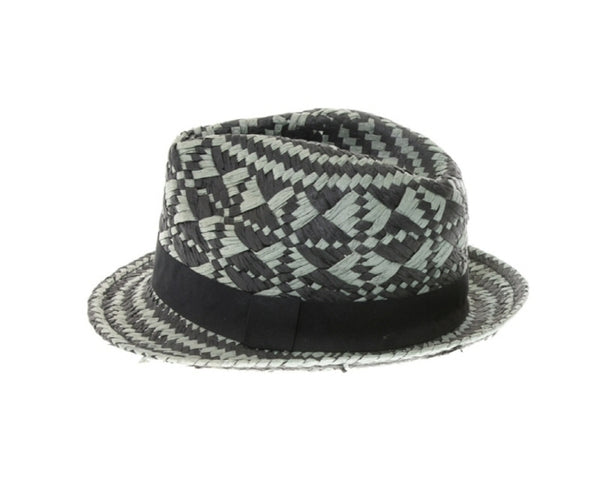 A589-HANDWOVEN 2-TONE STRAW FEDORA