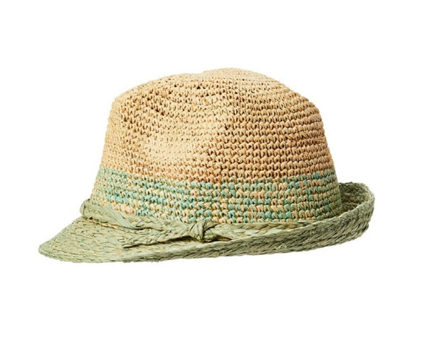 A618-ROCHET RAFFIA FEDORA W/ TWEED SECTION