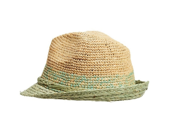 A618-ROCHET RAFFIA FEDORA W/ TWEED SECTION