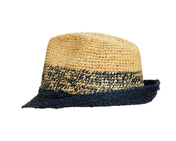 A618-ROCHET RAFFIA FEDORA W/ TWEED SECTION