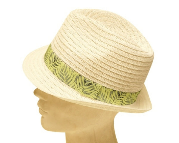 A619-STRAW FEDORA W/ TROPICAL LEAF BAND