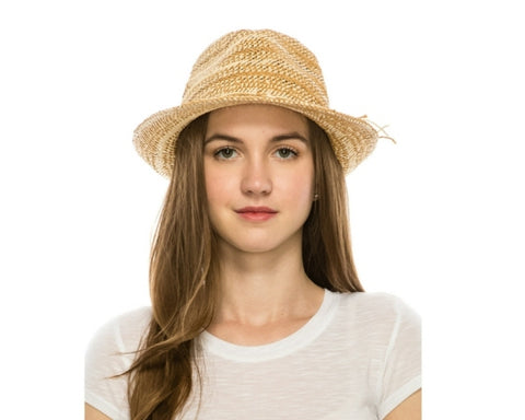 A621-HANDWOVEN 2-TONE STRAW FEDORA HAT