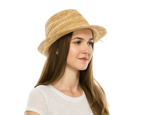 A621-HANDWOVEN 2-TONE STRAW FEDORA HAT