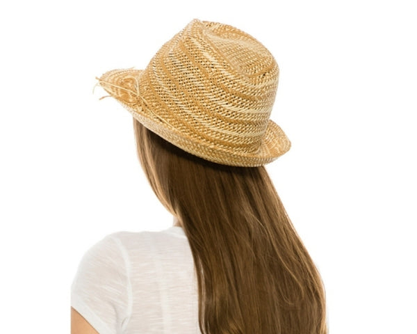 A621-HANDWOVEN 2-TONE STRAW FEDORA HAT