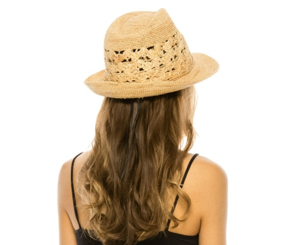 A633-FINE CROCHET ORGANIC RAFFIA FEDORA