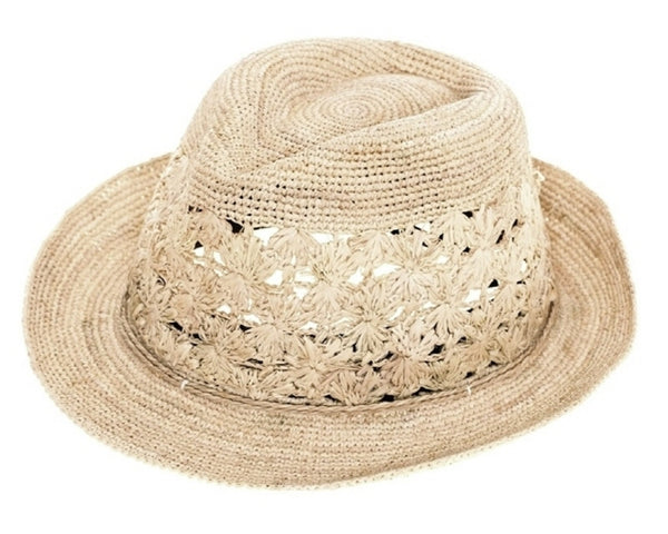 A633-FINE CROCHET ORGANIC RAFFIA FEDORA