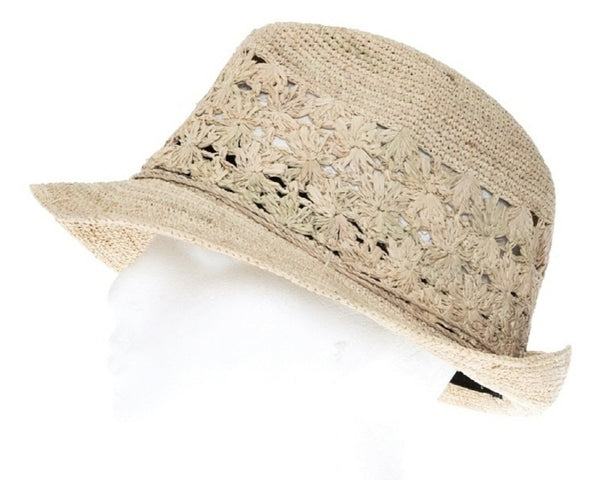 A633-FINE CROCHET ORGANIC RAFFIA FEDORA