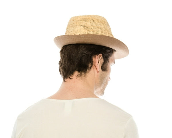 A638-MEN'S FINE CROCHET RAFFIA FEDORA