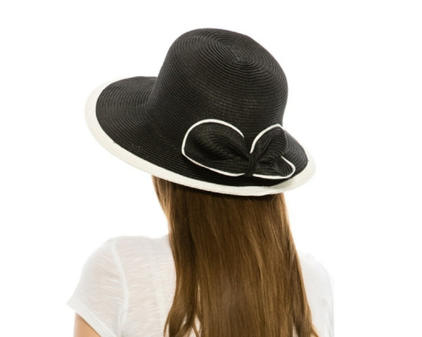 A640-LAMPSHADE HAT W/ CONTRAST BOW