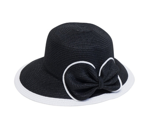 A640-LAMPSHADE HAT W/ CONTRAST BOW