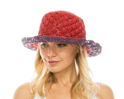 A642-CROCHET STRAW HAT W/ SCALLOP PATTERN