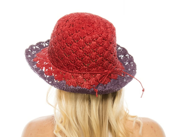 A642-CROCHET STRAW HAT W/ SCALLOP PATTERN