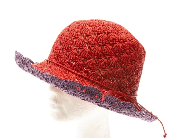 A642-CROCHET STRAW HAT W/ SCALLOP PATTERN