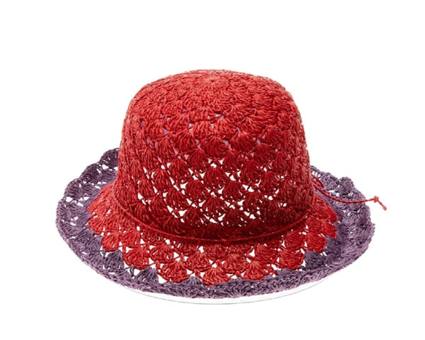 A642-CROCHET STRAW HAT W/ SCALLOP PATTERN