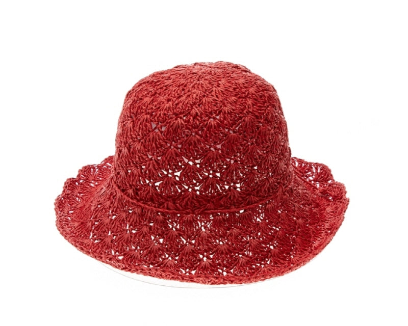 A642-CROCHET STRAW HAT W/ SCALLOP PATTERN