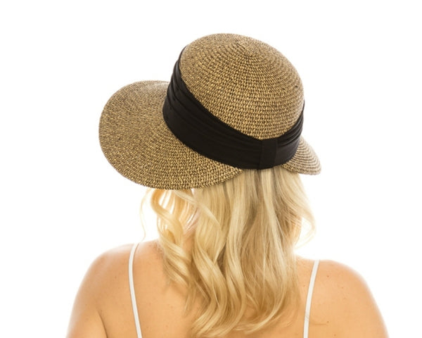 A649-BACKLESS SUN HAT W/ PLEATED CHIFFON BAND