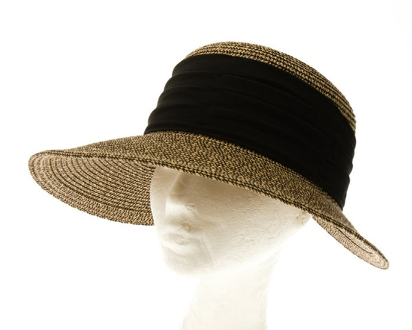 A649-BACKLESS SUN HAT W/ PLEATED CHIFFON BAND