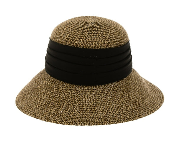 A649-BACKLESS SUN HAT W/ PLEATED CHIFFON BAND