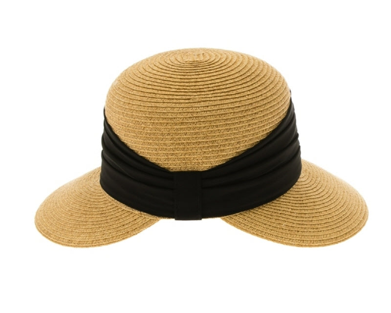 A649-BACKLESS SUN HAT W/ PLEATED CHIFFON BAND