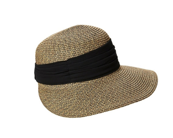 A649-BACKLESS SUN HAT W/ PLEATED CHIFFON BAND