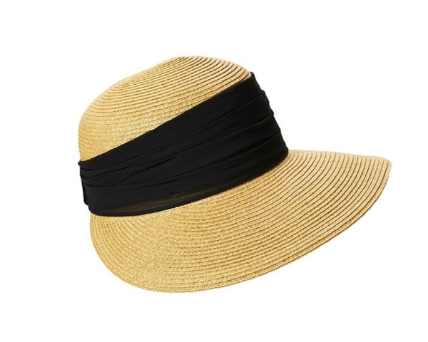 A649-BACKLESS SUN HAT W/ PLEATED CHIFFON BAND