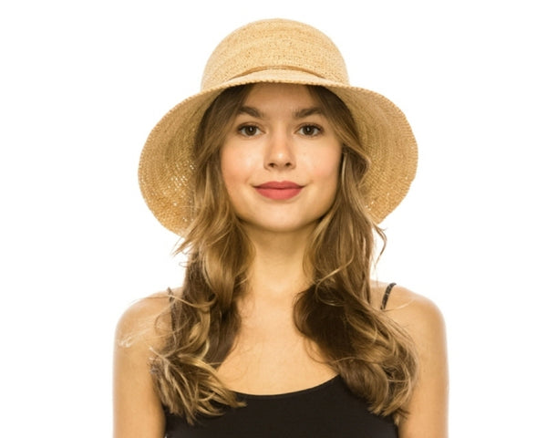 A657-FINE RAFFIA STRAW CROCHET HAT