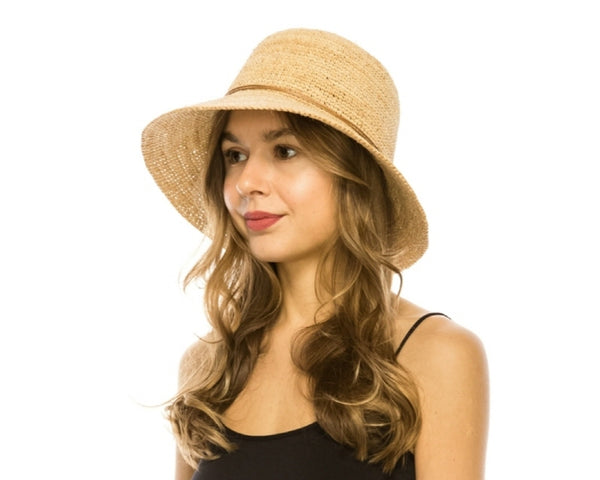 A657-FINE RAFFIA STRAW CROCHET HAT