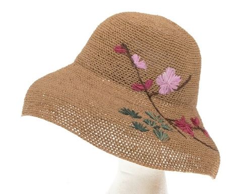 A662-EMBROIDERED FINE RAFFIA CROCHET SUN HAT